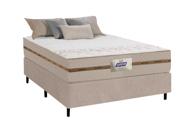 Cama Box Casal Colchão Molas Flora Bege 138x188x60cm Marrom