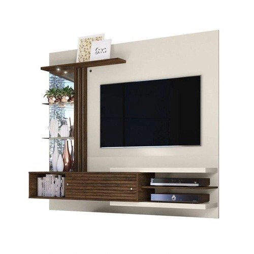 Painel Suspenso Com Bancada Para Tv Até 55 Pol. Frizz 2 Portas - Madetec Off White/Savana