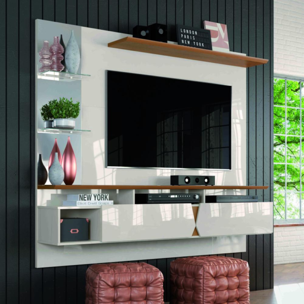 Painel Intense 55'' Com Espelho Off White / Damasco