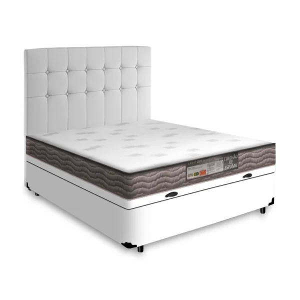 Cama Box Baú + Cabeceira Cassis e Colchão Casal Ortobom Light D23 138cm