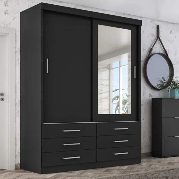 Guarda Roupa Solteiro Capri 2 Portas 6 Gav c/ Espelho Onix