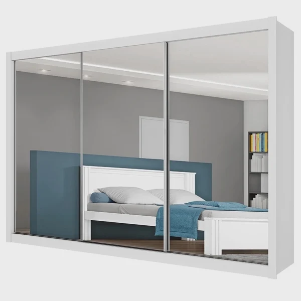 Guarda-Roupa Casal Espelhado 3 Portas E 6 Gavetas Toronto Costa de 3MM- Móveis Europa - Branco