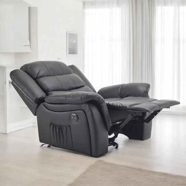 Poltrona Do Papai Reclinável Elétrica Massageadora Ocean Corino Premium Preto