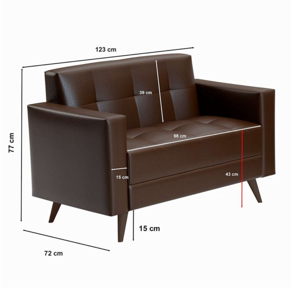 Sofá 2 Lugares Vitrola Revestimento Sintético Café 123 cm