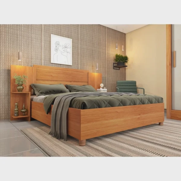 Cama Box Casal Monaco Queen com Painel e Mesa de Cabeceira