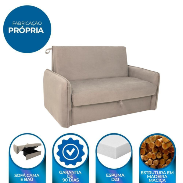 Sofá Cama Para Sala De Estar Zaia Com Baú Suede Matrix - Be Bege