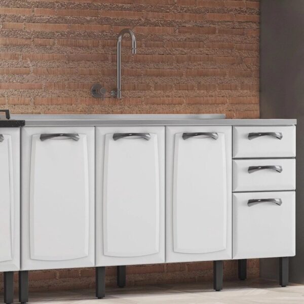 Balcão em Aço 160cm 4 Portas 2 Gavetas sem Tampo New Premium
