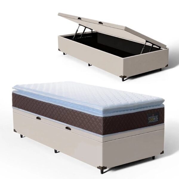 Cama Box Baú com Colchão de Espuma D33 Pillow Top Comfort Luxo Solteiro 88cm