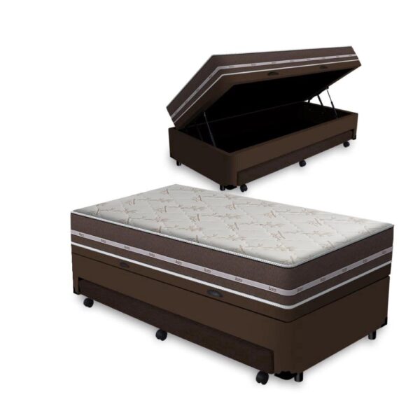 Cama Box Baú e Auxiliar Solteiro + Colchão de Molas - Anjos - Classic Superlastic - 88x188x64cm