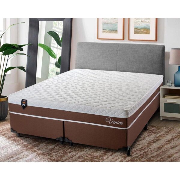 Conjunto Cama Box King Size Venice 193x203x60 MarromBranco cMolas Ensacadas